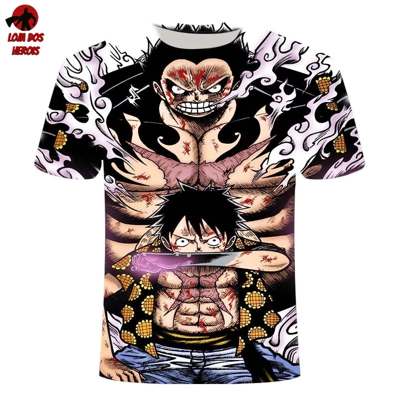 Camisa Camiseta Impressão 3D Full One Piece Anime Luffy Gear For Batalha