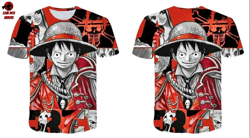 Camisa Camiseta Impressão 3D Full One Piece Anime Luffy Capitão