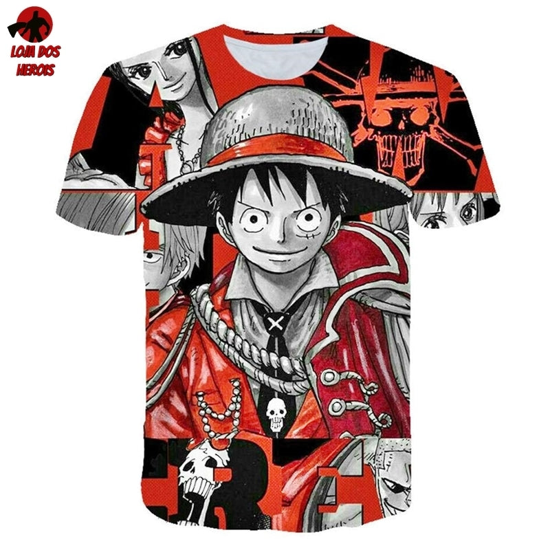 Camisa Camiseta Impressão 3D Full One Piece Anime Luffy Capitão