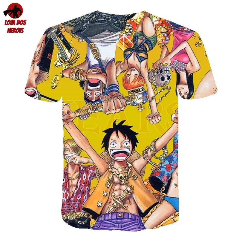 Camisa Camiseta Impressão 3D Full One Piece Anime Luffy E Seus Nakamas