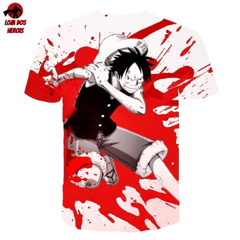 Camisa Camiseta Impressão 3D Full One Piece Anime Luffy Chapéu De Palha