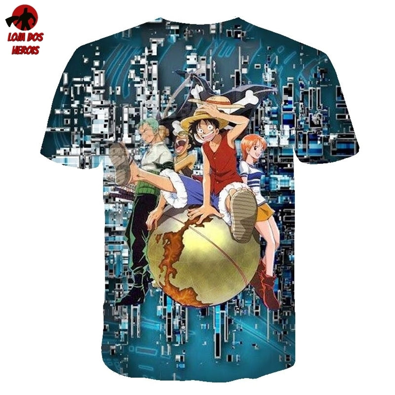 Camisa Camiseta Impressão 3D Full One Piece Anime Bando Chapéu De Palha