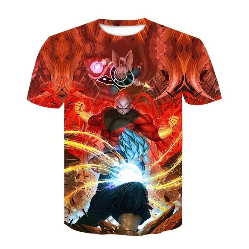 Camisa Camiseta Impressão 3D Goku e Bills Vs Jiren Dragon Ball Super Estilo Clássico