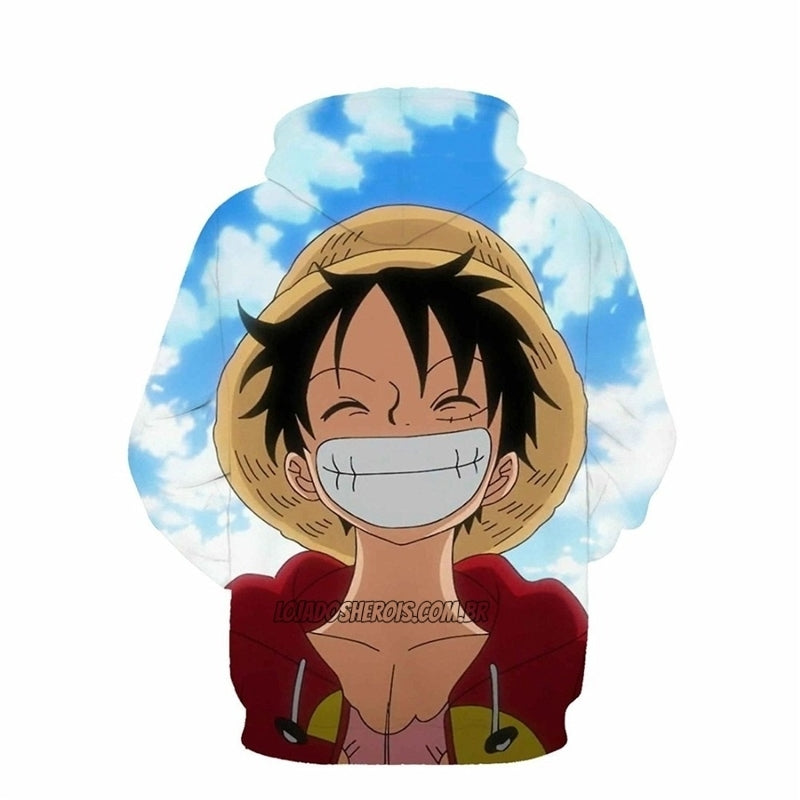 Blusa Jaqueta 3D Luffy Sorrindo One Piece Anime Touca Canguru