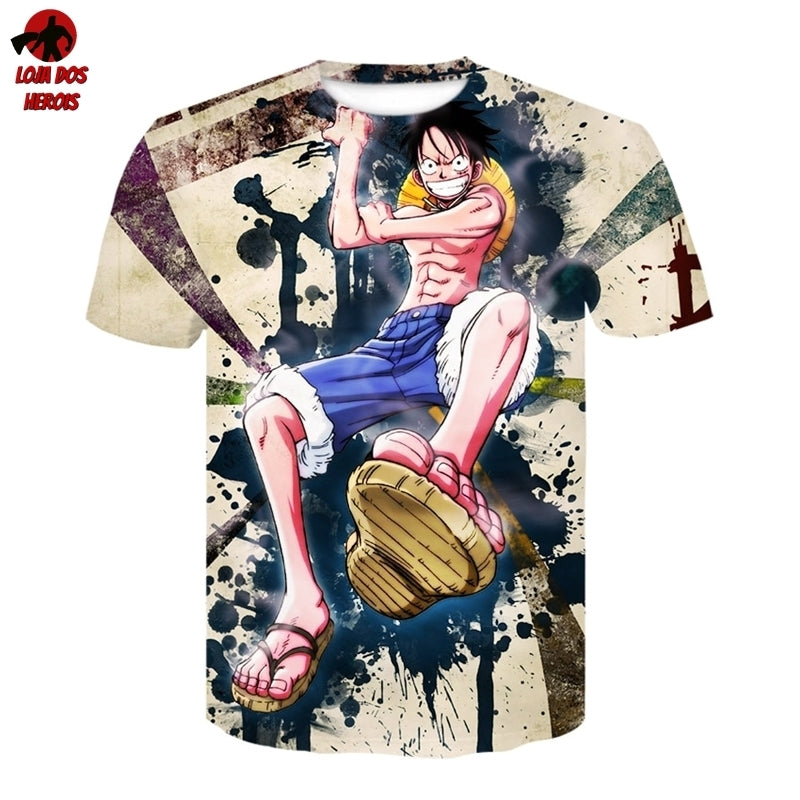 Camisa Camiseta Impressão 3D Full One Piece Anime Capitão Luffy