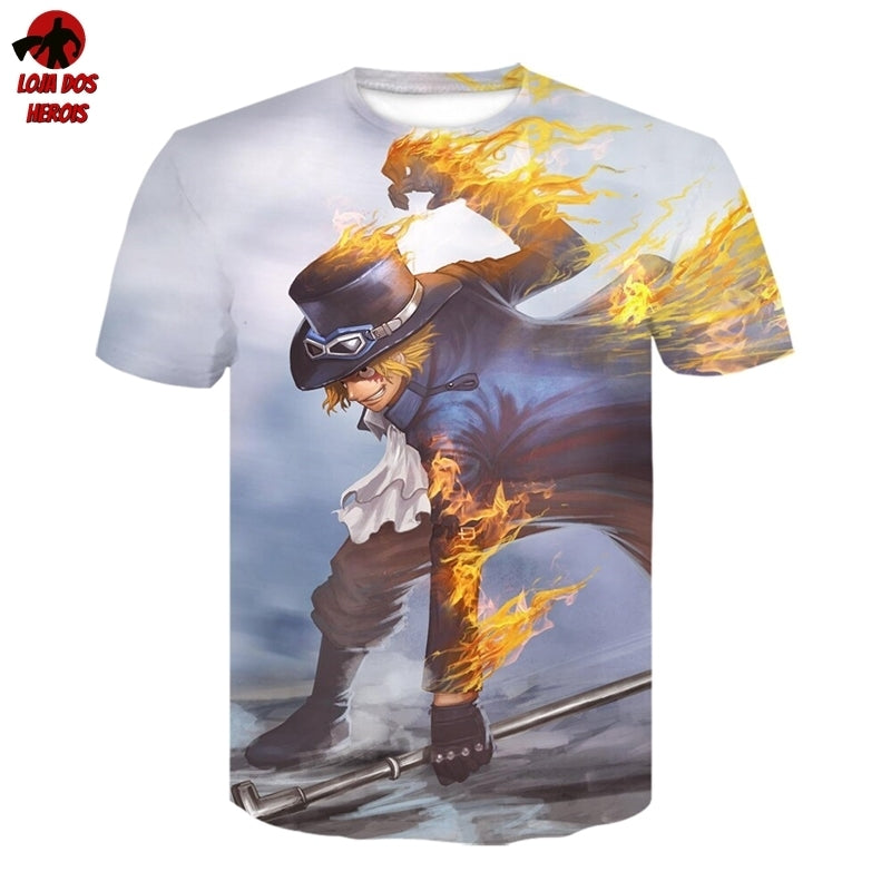 Camisa Camiseta Impressão 3D Full One Piece Anime Personagem Sabo