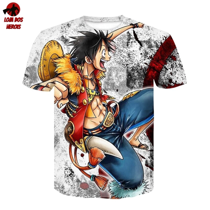 Camisa Camiseta Impressão 3D Full One Piece Anime Luffy Novo Estilo