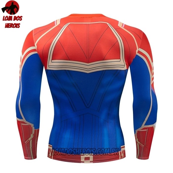 Camisa/Camiseta Hash Guard Capitã Marvel Clássico Manga Compressão Segunda Pele