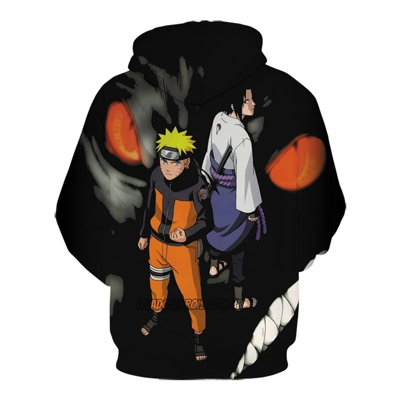 Blusa Jaqueta 3D Naruto Uzumaki e Sasuke Uchiha Anime Touca Canguru
