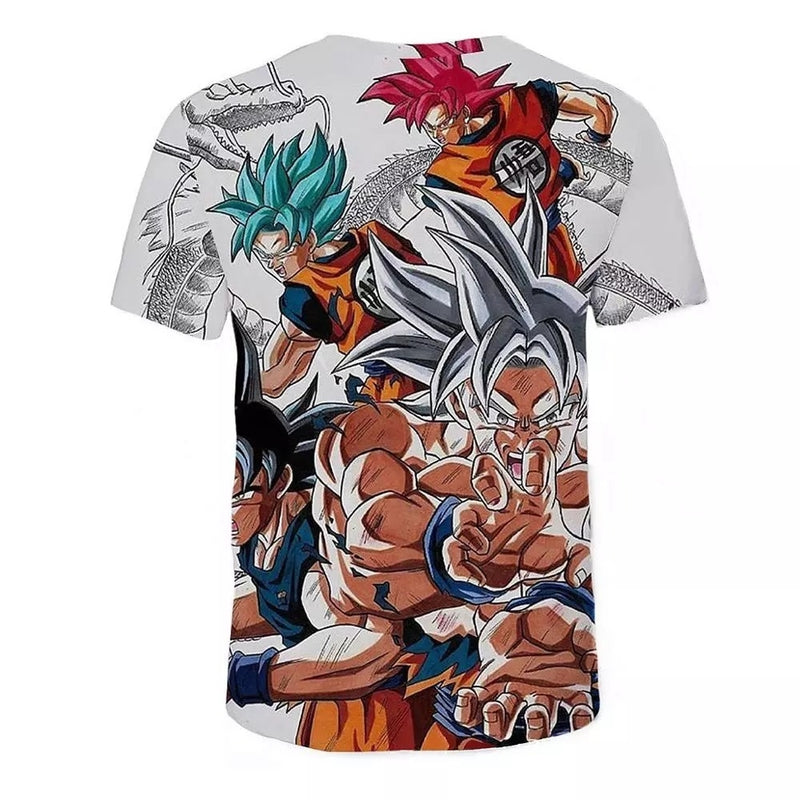 Camisa Camiseta Impressão 3D Goku Várias Transformações Dragon Ball Super Estilo Clássico