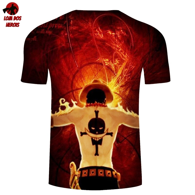 Camisa Camiseta Impressão 3D Full One Piece Anime Portgas D. Ace Batalha