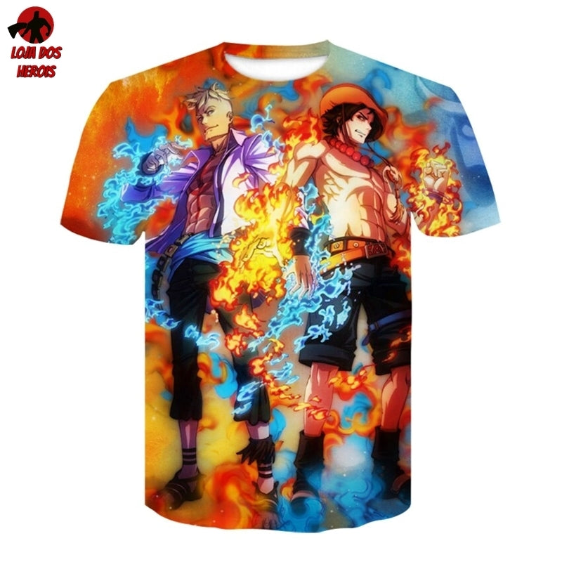 Camisa Camiseta Impressão 3D Full One Piece Anime Marco E Ace