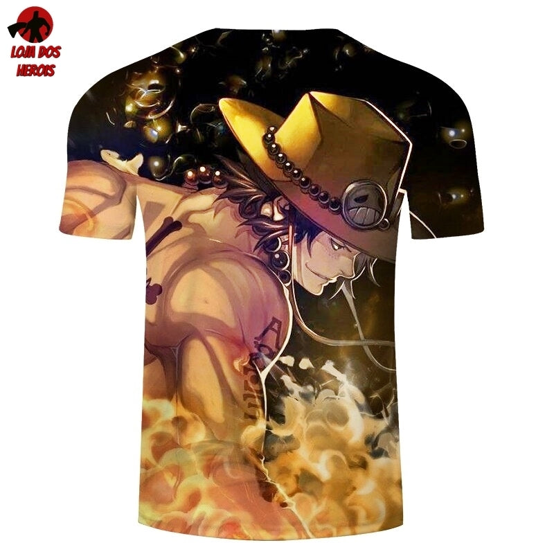 Camisa Camiseta Impressão 3D Full One Piece Anime Punhos De Fogo Ace