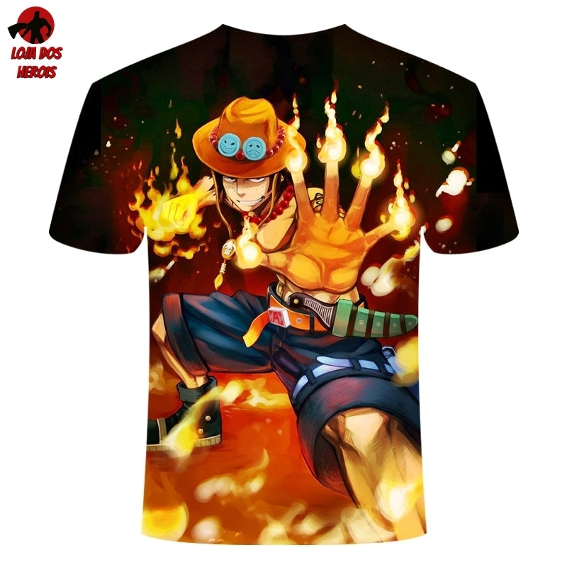 Camisa Camiseta Impressão 3D Full One Piece Anime Ace Poderes