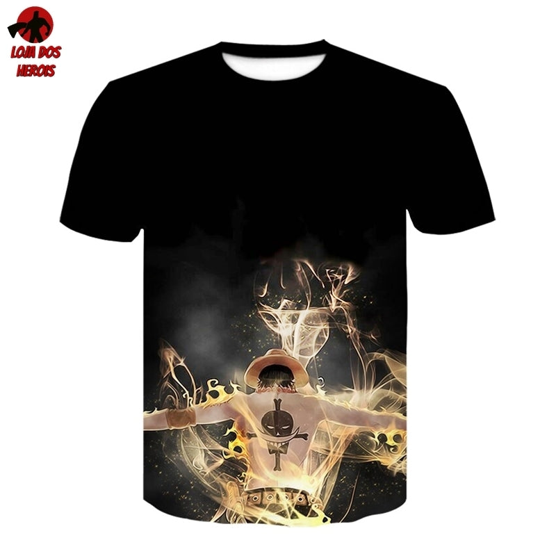 Camisa Camiseta Impressão 3D Full One Piece Anime Ace Haki