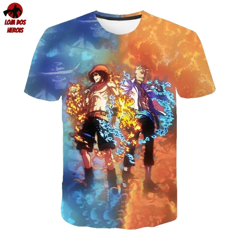Camisa Camiseta Impressão 3D Full One Piece Anime Ace E Marco