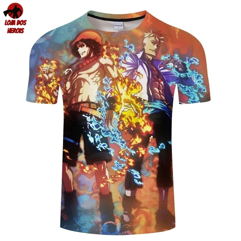 Camisa Camiseta Impressão 3D Full One Piece Anime Ace E Marco Fênix