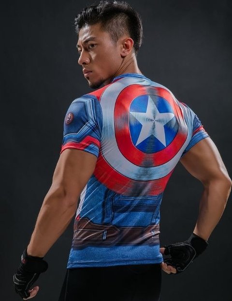Camisa / Camiseta Hash Guard Capitão América Vingadores - Com Escudo Compressão