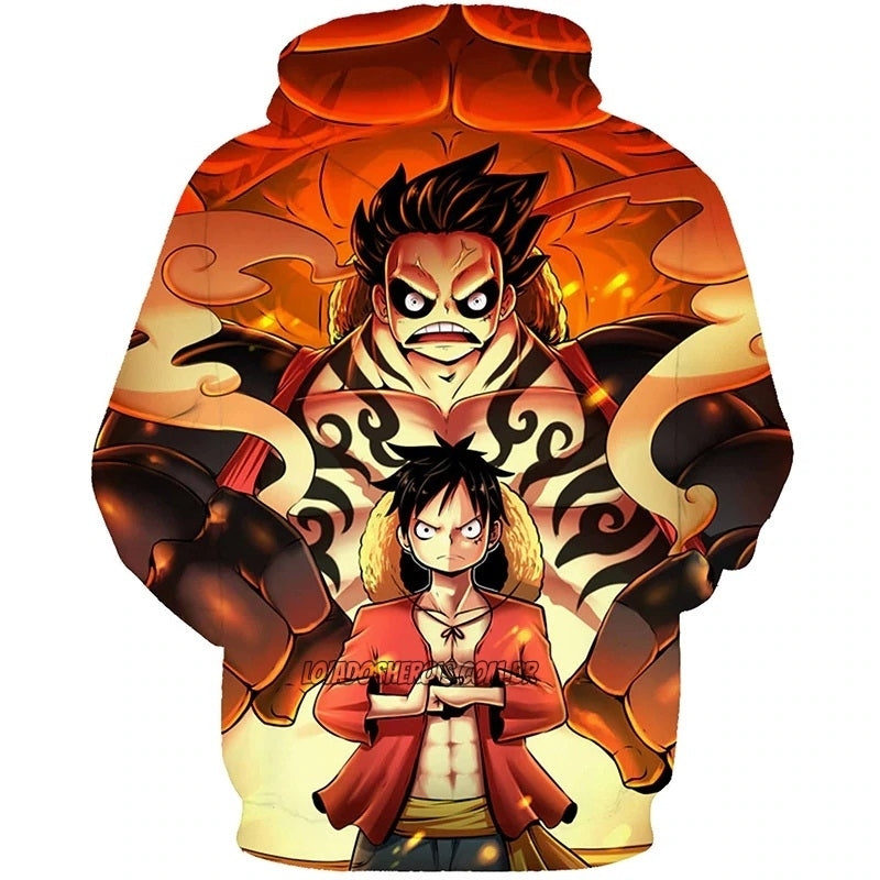 Blusa Jaqueta 3D Luffy Transformação Batalha One Piece Anime Touca Canguru