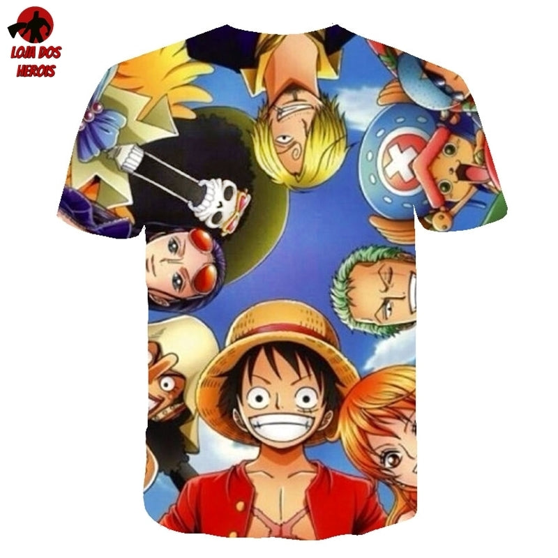 Camisa Camiseta Impressão 3D Full One Piece Anime Luffy E Seus Nakamas