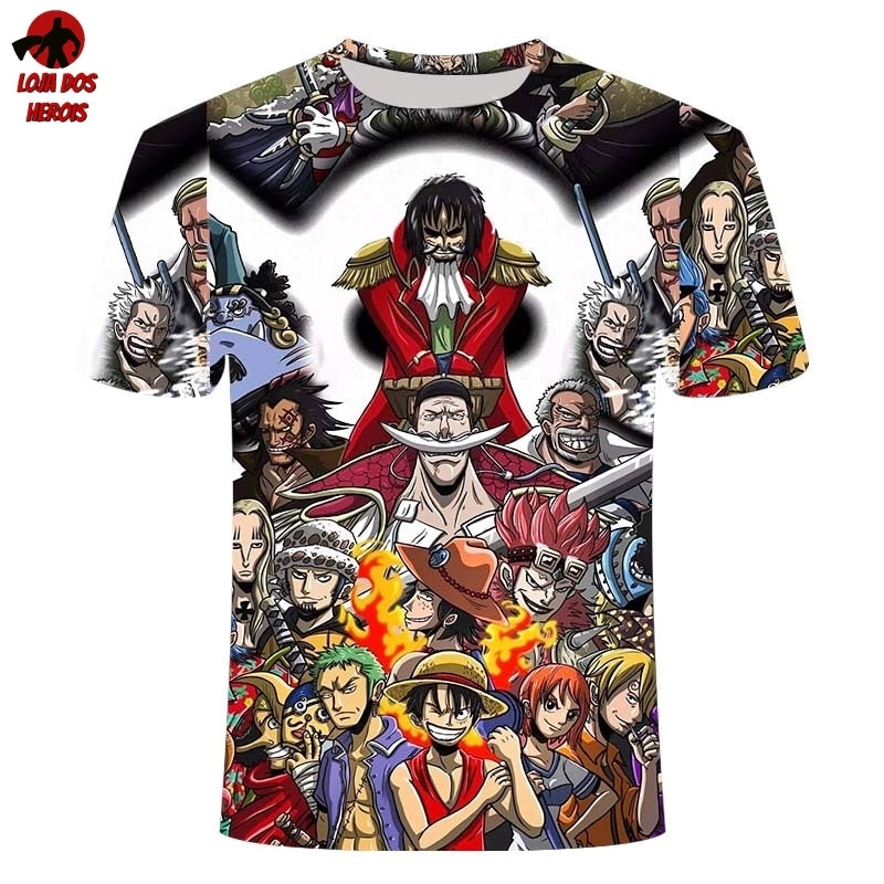Camisa Camiseta Impressão 3D Full One Piece Anime Maiores Piratas