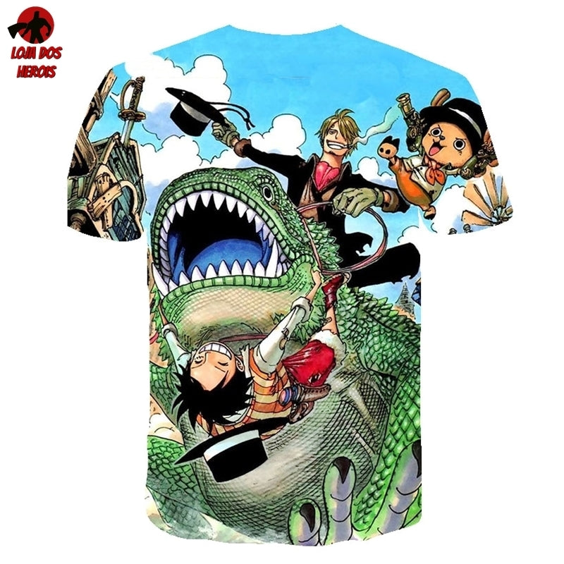 Camisa Camiseta Impressão 3D Full One Piece Anime Luffy Sanji e Chopper