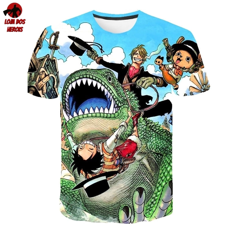 Camisa Camiseta Impressão 3D Full One Piece Anime Luffy Sanji e Chopper