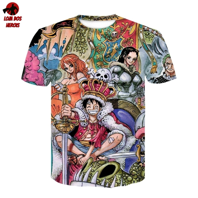 Camisa Camiseta Impressão 3D Full One Piece Anime Monkey D. Luffy Rei