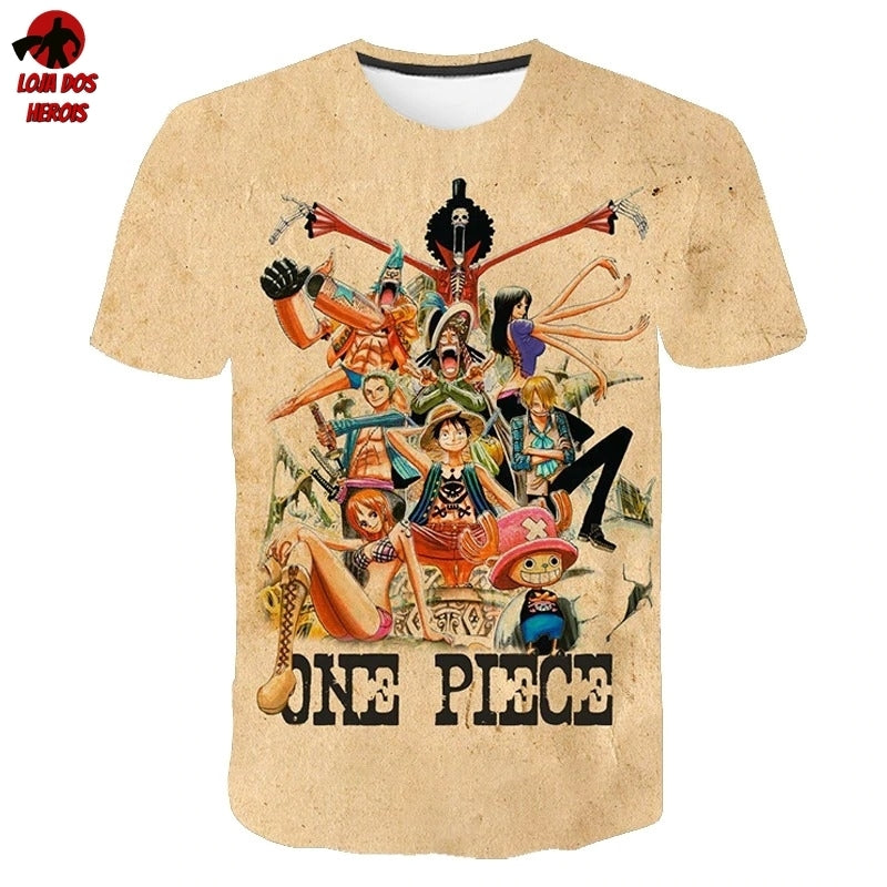 Camisa Camiseta Impressão 3D Full One Piece Anime Bonde Chapéu De Palha