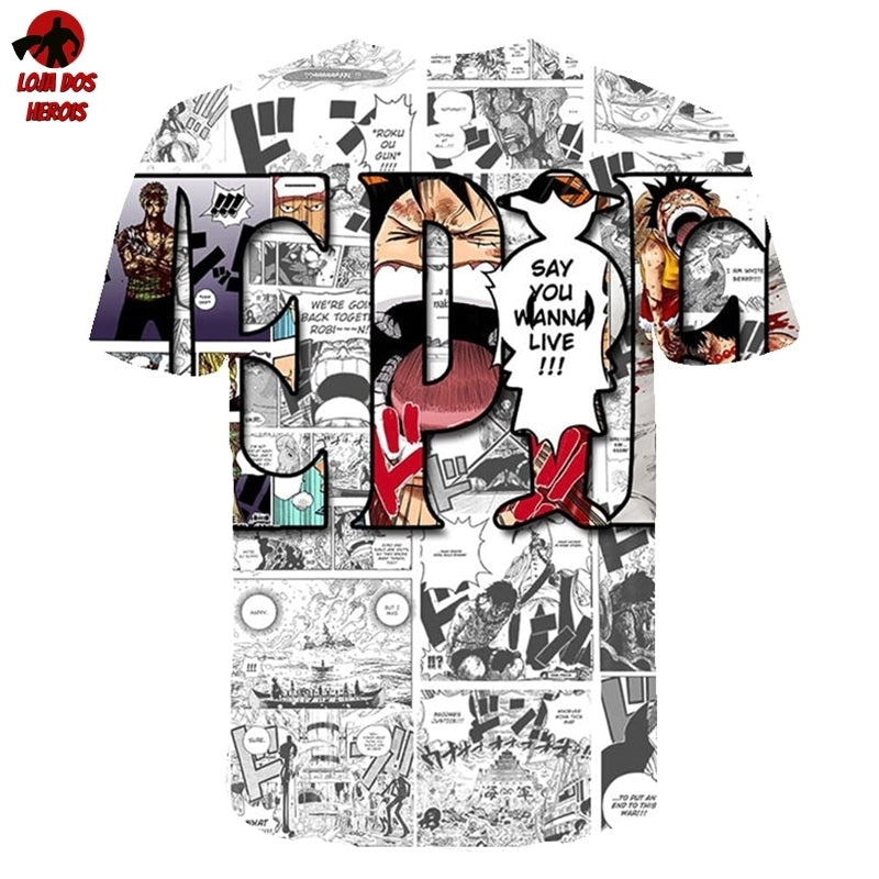 Camisa Camiseta Impressão 3D Full One Piece Anime Capítulo Mangá