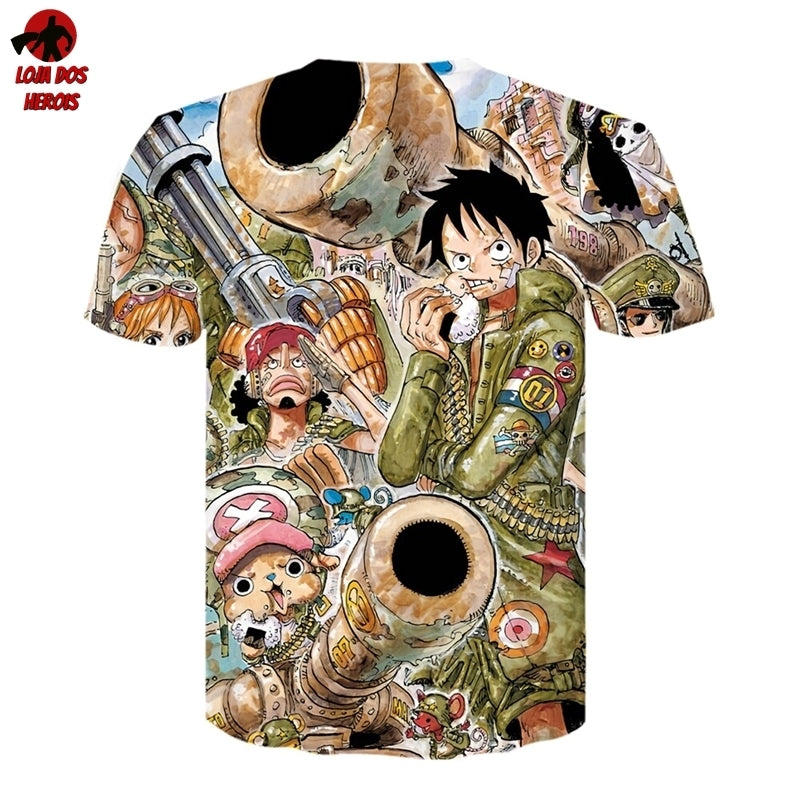 Camisa Camiseta Impressão 3D Full One Piece Anime Nakamas Luffy