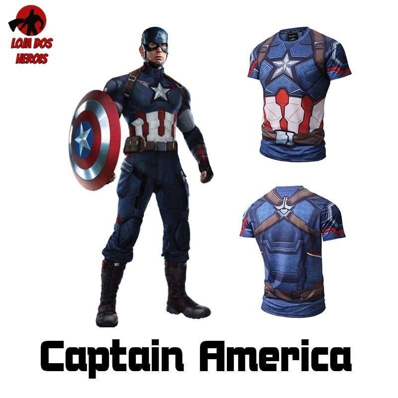 Camisa/Camiseta Capitão América Filme Compressão Hash Guard