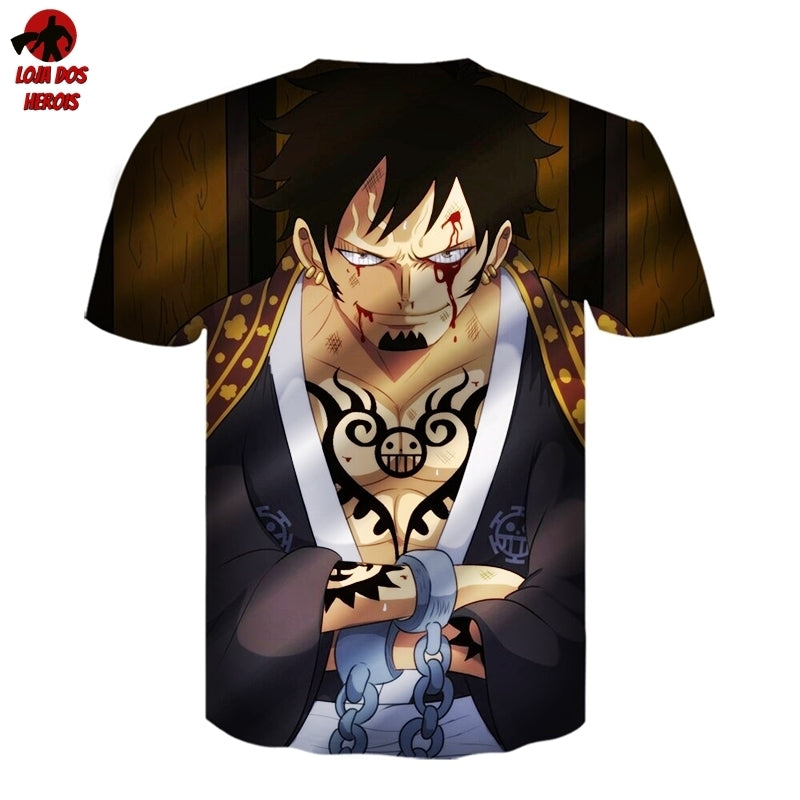 Camisa Camiseta Impressão 3D Full One Piece Anime Trafalgar Law Batalha