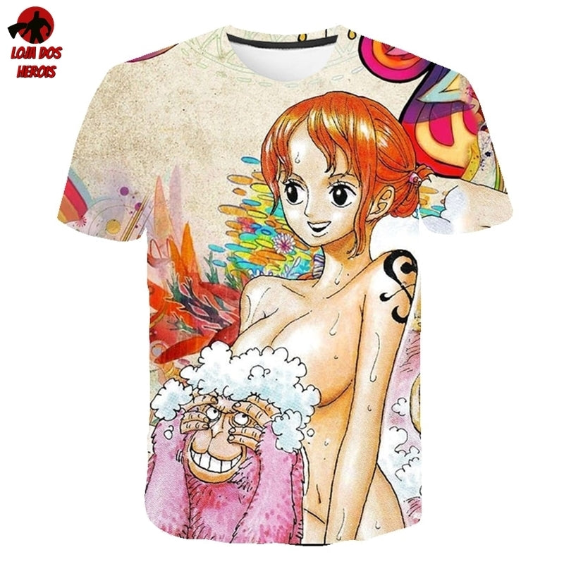 Camisa Camiseta Impressão 3D Full One Piece Anime Personagem Nami