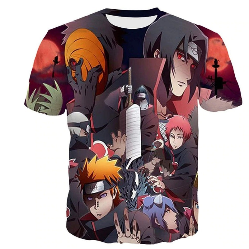 Camisa Camiseta Akatsuki Membros Impressão 3D Anime Naruto Shippuden