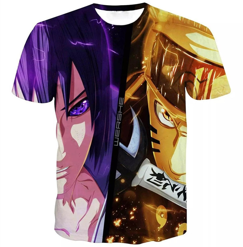 Camisa Camiseta Sasuke e Naruto Impressão 3D Anime Naruto Shippuden