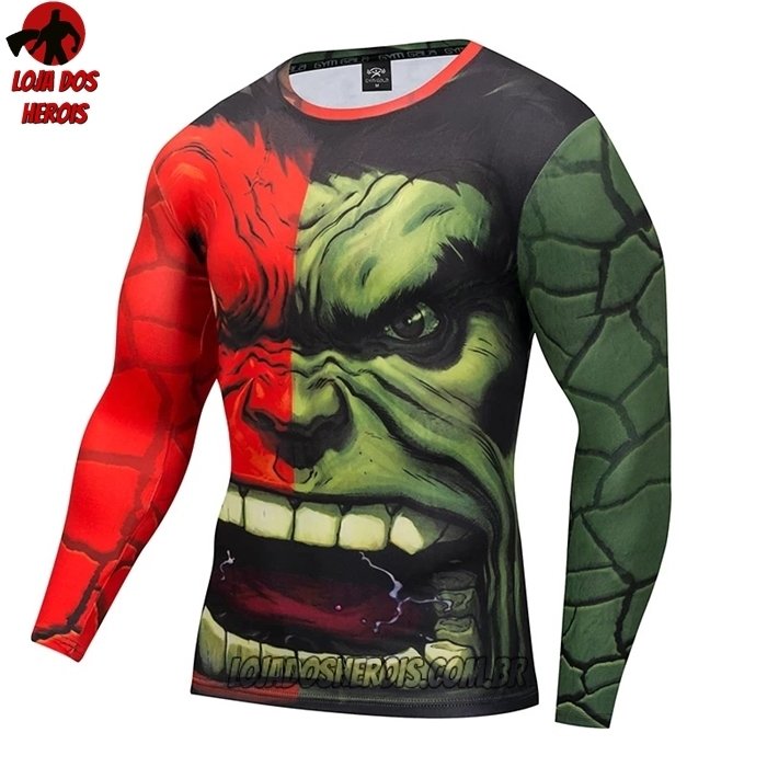 Camisa/Camiseta Hash Guard Hulk Desenho Manga Compressão Segunda Pele