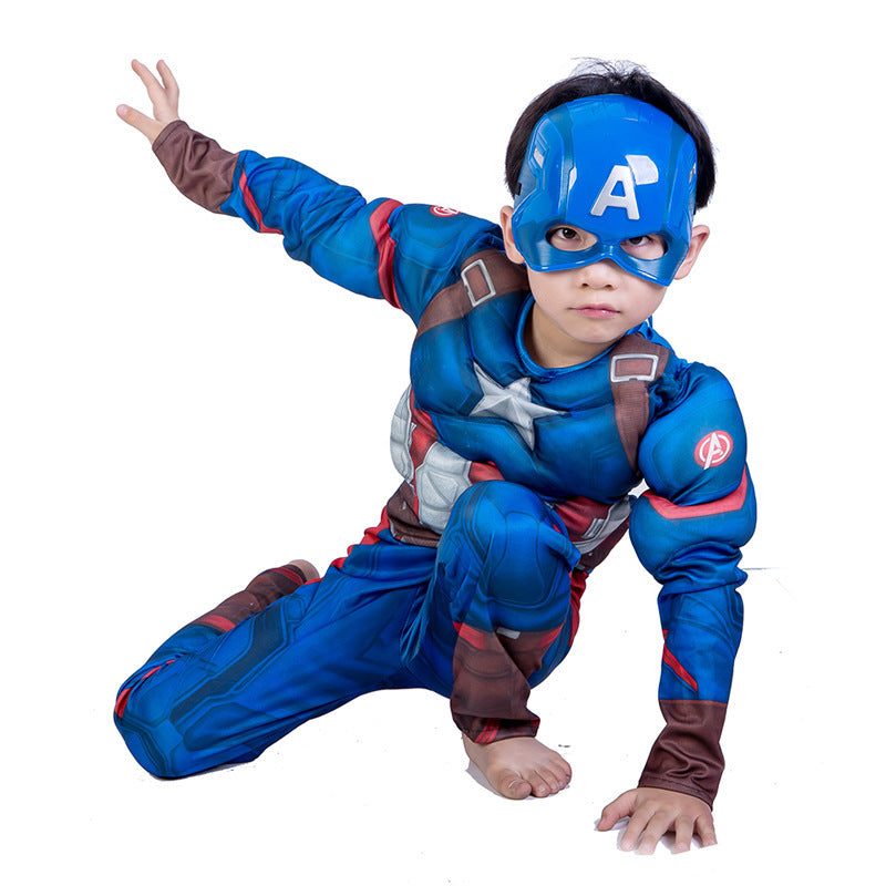 Fantasia Infantil Capitão América Com Enchimento Músculos Crianças Top