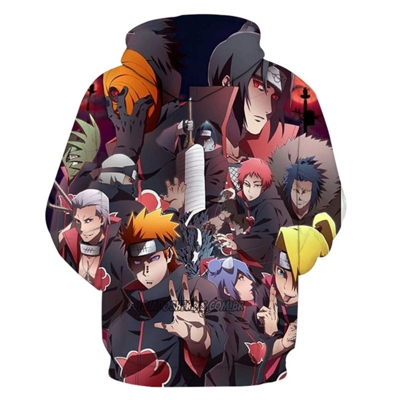 Blusa Jaqueta 3D Akatsuki Naruto Shippuden Anime Touca Canguru