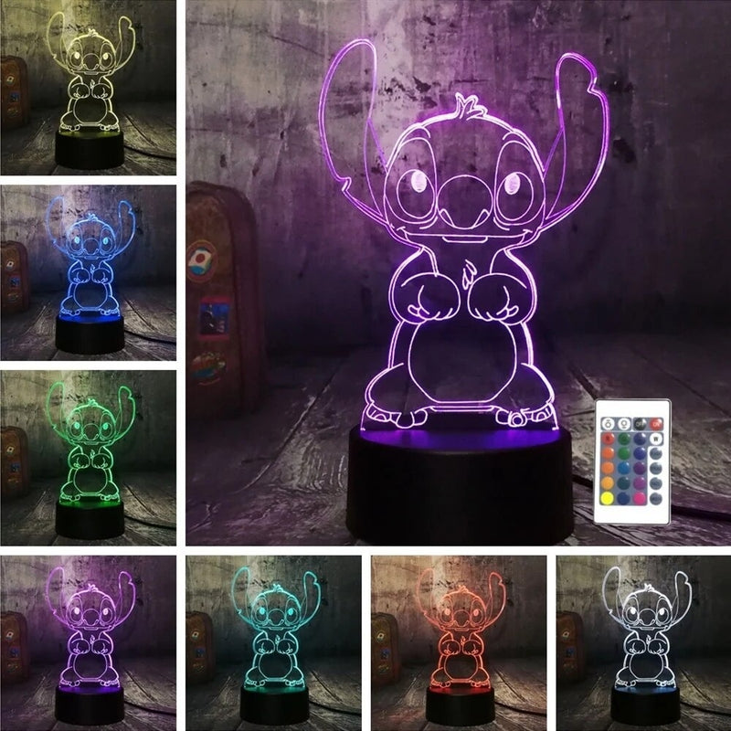 Luminária Abajur LED Stitch Personagem Multicolorido Lanterna 3D Decorativo