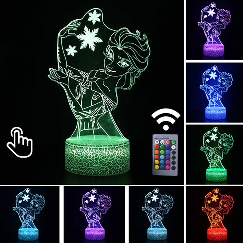 Luminária Abajur LED Princesa Elsa Multicolorido Lanterna 3D Decorativo