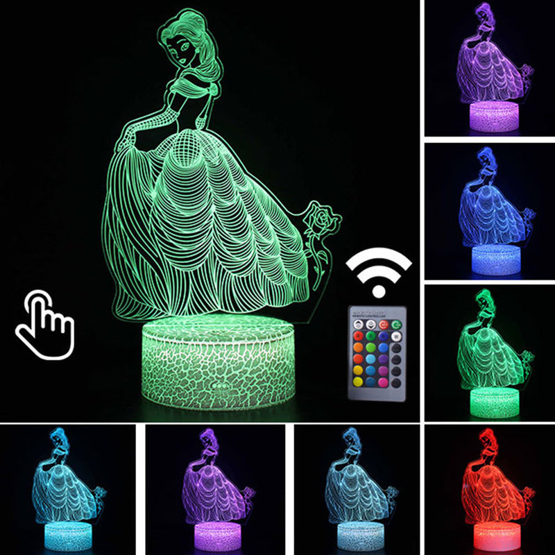 Luminária Abajur LED Princesa Bela Multicolorido Lanterna 3D Decorativo
