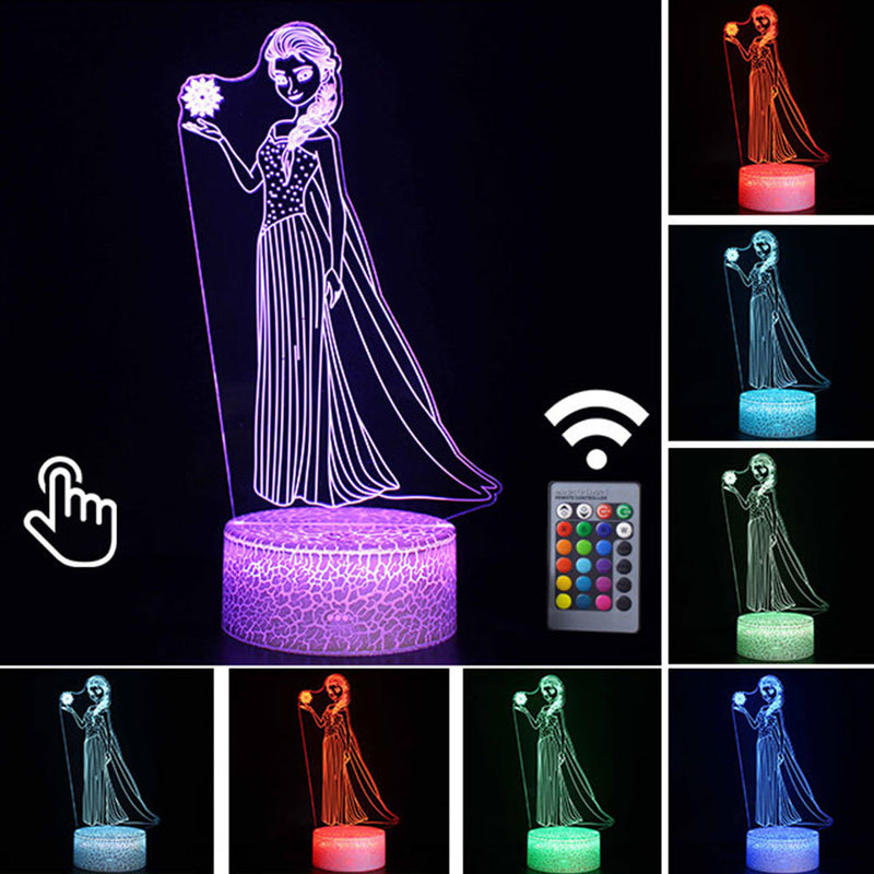 Luminária Abajur LED Elsa Princesa Frozen Multicolorido Lanterna 3D Decorativo