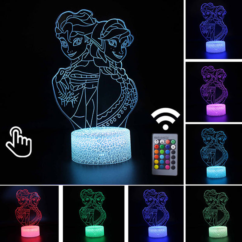 Luminária Abajur LED Elsa e Anna Frozen Multicolorido Lanterna 3D Decorativo