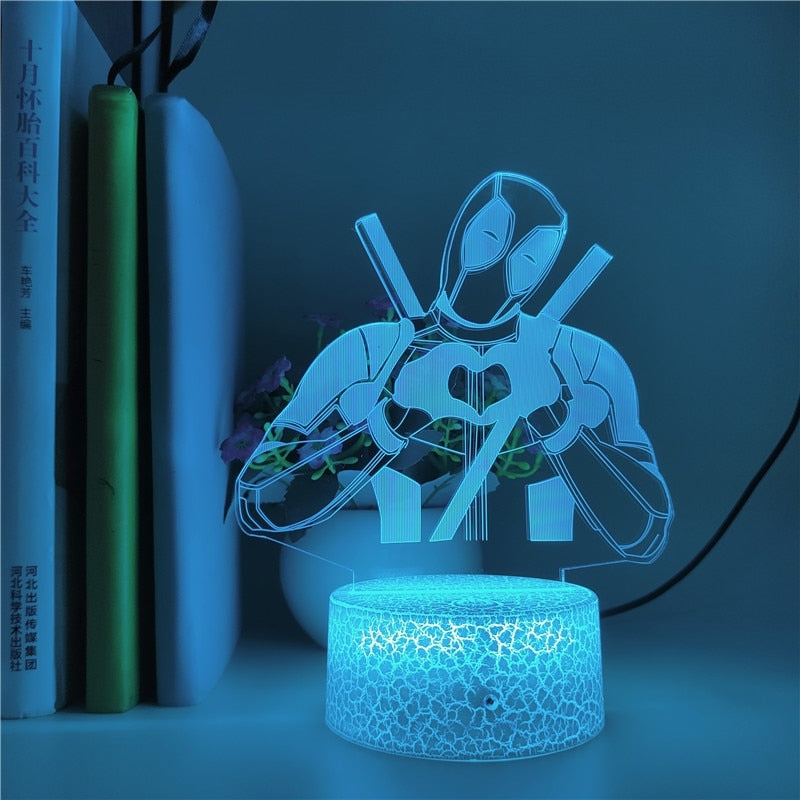 Luminária Abajur LED Deadpool Multicolorido Lanterna 3D Decorativo 2