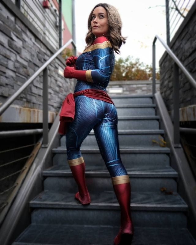 Fantasia Capitã Marvel Carol Danvers Cosplay Feminino Luxo Traje Profissional