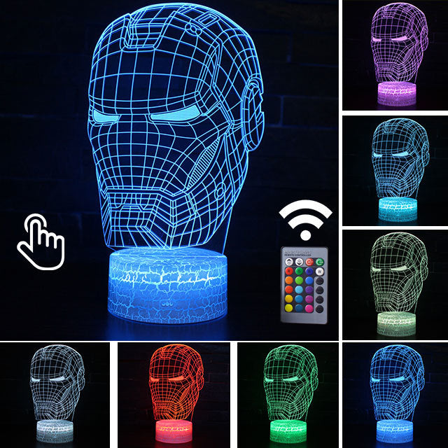 Luminária Abajur LED Homem de Ferro Capacete Multicolorido Lanterna 3D Decorativo 2