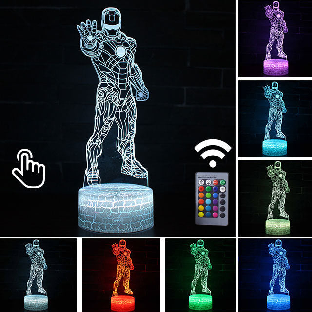 Luminária Abajur LED Homem de Ferro Clássico Multicolorido Lanterna 3D Decorativo 2