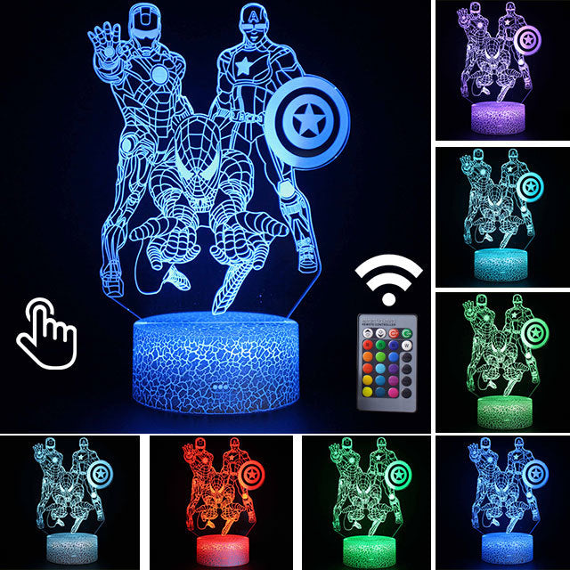 Luminária Abajur LED Heróis Vingadores Multicolorido Lanterna 3D Decorativo