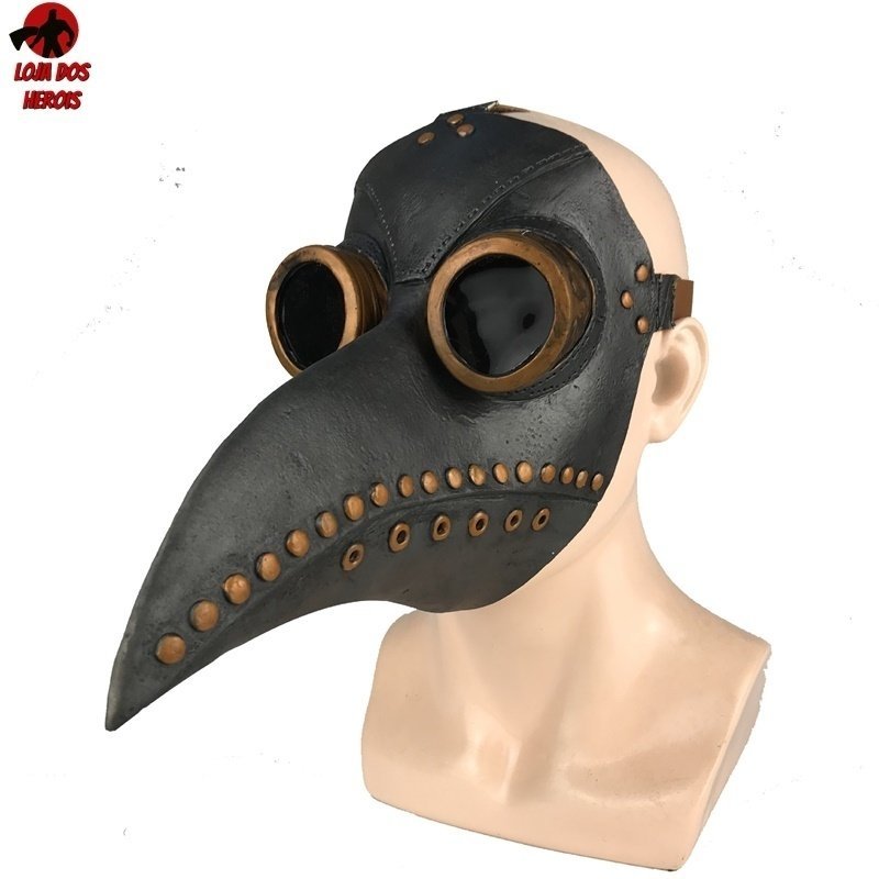 Máscara Cosplay Médico Medieval Peste Negra Realista Latex Preta